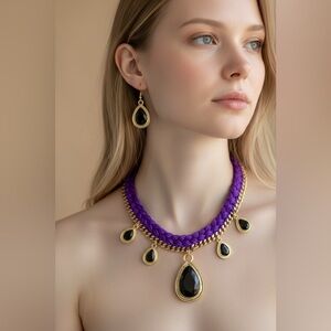 Elegant Purple Teardrop Necklace Set
